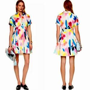 $398 Kate Spade s/s Watercolor Shirt Dress Flavor of the Month Multi color Sz 6